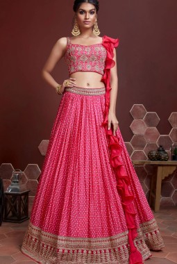 Pink Chinnon Silk Digital Print Wedding Lehenga Choli