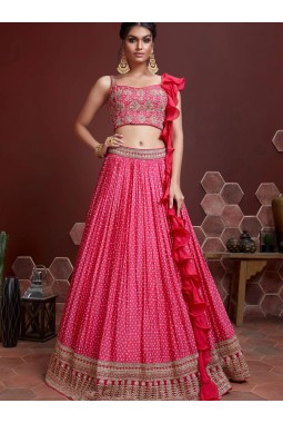 Pink Chinnon Silk Digital Print Wedding Lehenga Choli