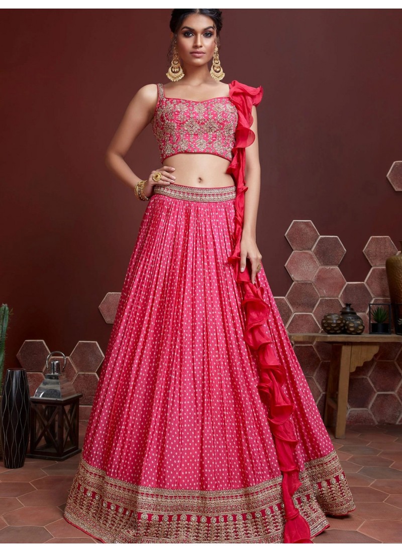 Pink Chinnon Silk Digital Print Wedding Lehenga Choli