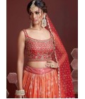 Orange Organza Silk Embroidery Wedding Lehenga Choli