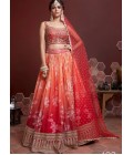 Orange Organza Silk Embroidery Wedding Lehenga Choli