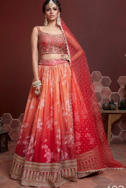 Orange Organza Silk Embroidery Wedding Lehenga Choli