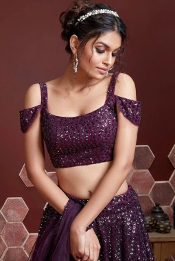 Purple Heavy Soft Net Embroidered Wedding Lehenga Choli