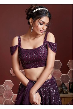 Purple Heavy Soft Net Embroidered Wedding Lehenga Choli