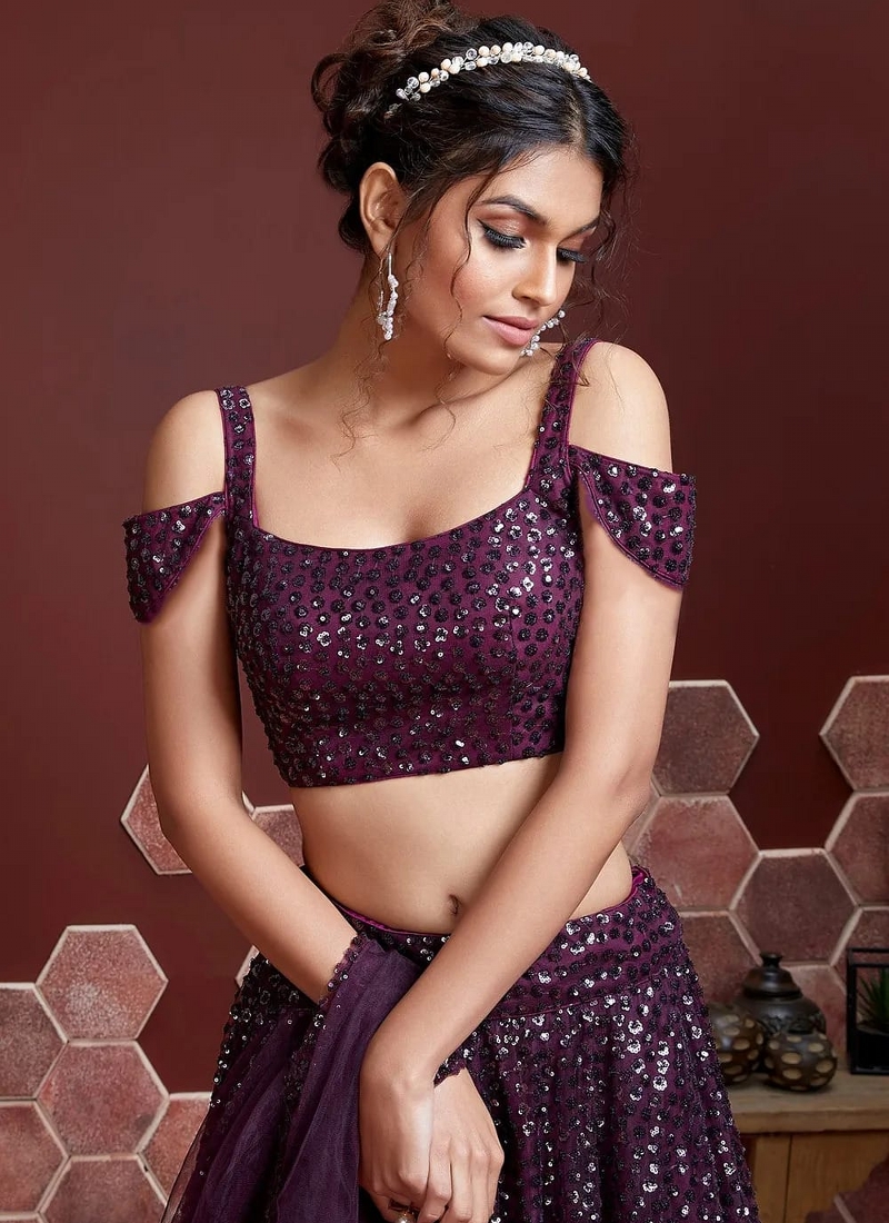 Purple Heavy Soft Net Embroidered Wedding Lehenga Choli