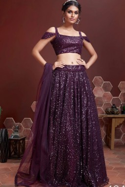 Purple Heavy Soft Net Embroidered Wedding Lehenga Choli