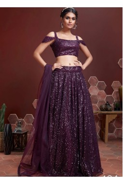 Purple Heavy Soft Net Embroidered Wedding Lehenga Choli