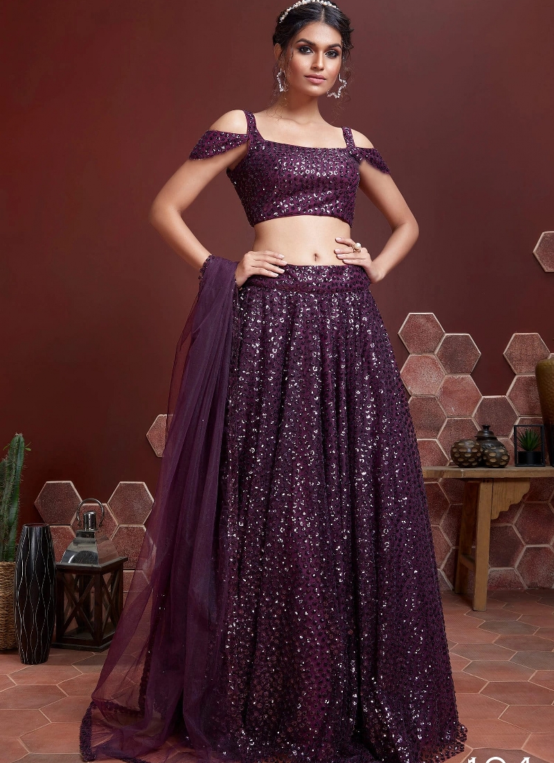 Purple Heavy Soft Net Embroidered Wedding Lehenga Choli