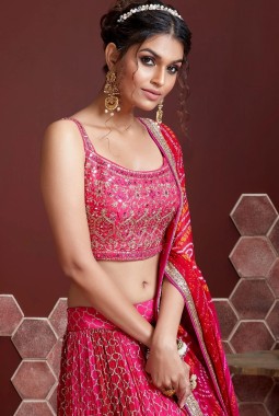 Pink Chinnon Silk Sequins Wedding Lehenga Choli
