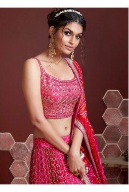 Pink Chinnon Silk Sequins Wedding Lehenga Choli