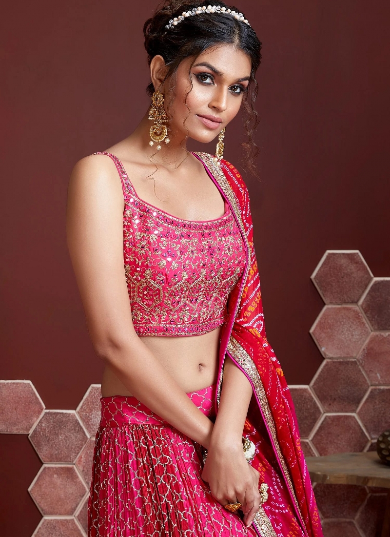 Pink Chinnon Silk Sequins Wedding Lehenga Choli