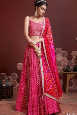 Pink Chinnon Silk Sequins Wedding Lehenga Choli