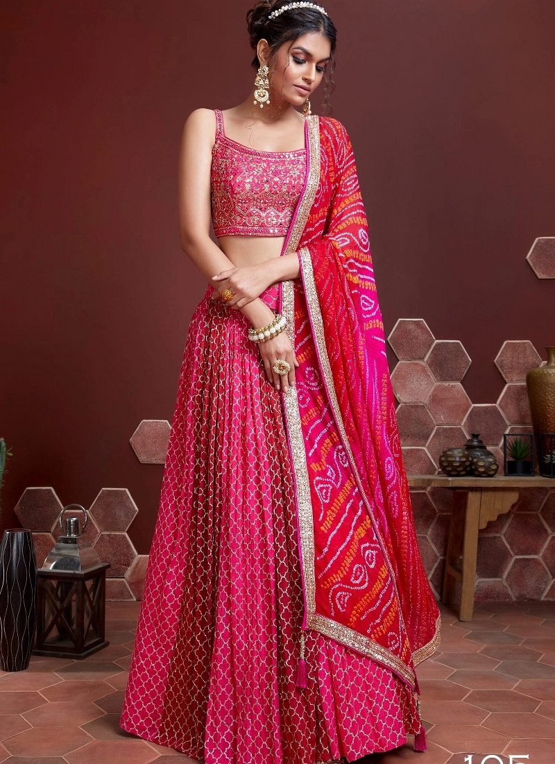 Pink Chinnon Silk Sequins Wedding Lehenga Choli