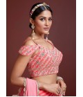 Peach Organza Silk Zari Sequins Wedding Lehenga Choli