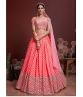 Peach Organza Silk Zari Sequins Wedding Lehenga Choli