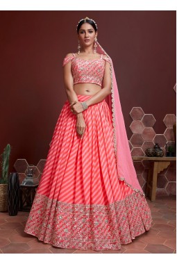 Peach Organza Silk Zari Sequins Wedding Lehenga Choli