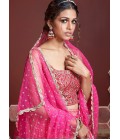 Pink Pure Chinnon Silk Embroidered Wedding Lehenga Choli