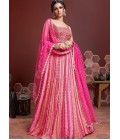 Pink Pure Chinnon Silk Embroidered Wedding Lehenga Choli