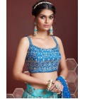 Sky Blue Chinnon Silk Real Mirror Work Wedding Lehenga Choli