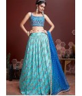 Sky Blue Chinnon Silk Real Mirror Work Wedding Lehenga Choli