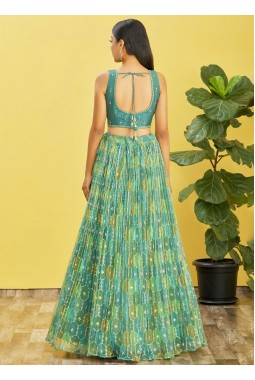 Green Organza Zari Sequins Wedding Lehenga Choli