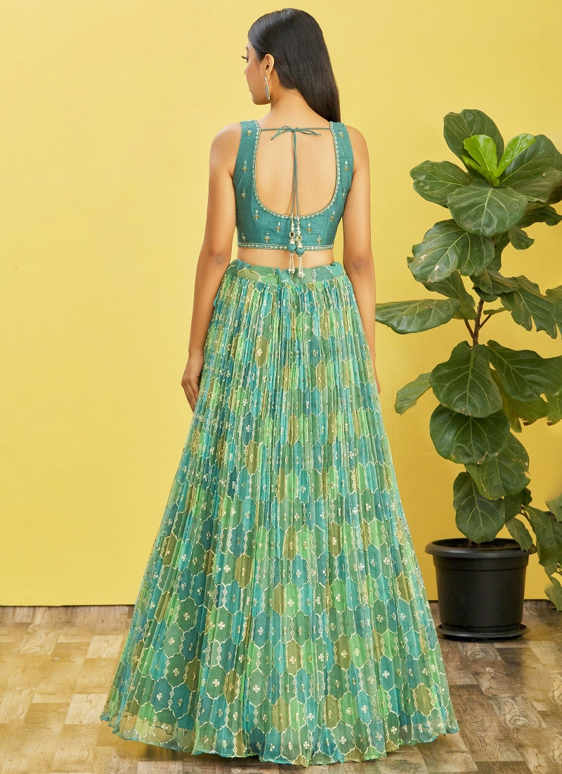 Green Organza Zari Sequins Wedding Lehenga Choli