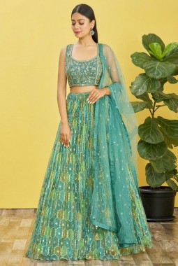 Green Organza Zari Sequins Wedding Lehenga Choli