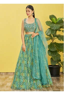 Green Organza Zari Sequins Wedding Lehenga Choli