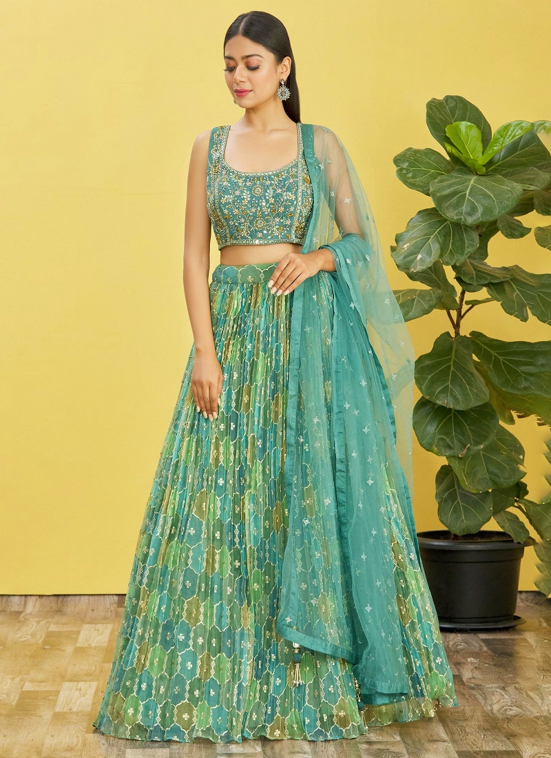 Green Organza Zari Sequins Wedding Lehenga Choli