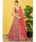 Brown Organza Real Mirror Wedding Lehenga Choli