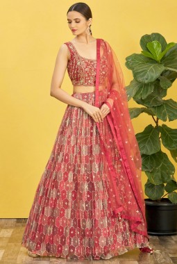 Brown Organza Real Mirror Wedding Lehenga Choli