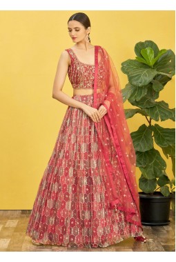 Brown Organza Real Mirror Wedding Lehenga Choli