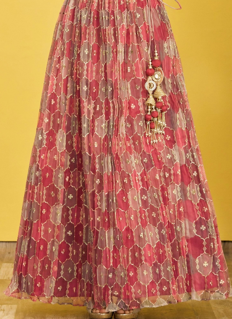 Brown Organza Real Mirror Wedding Lehenga Choli