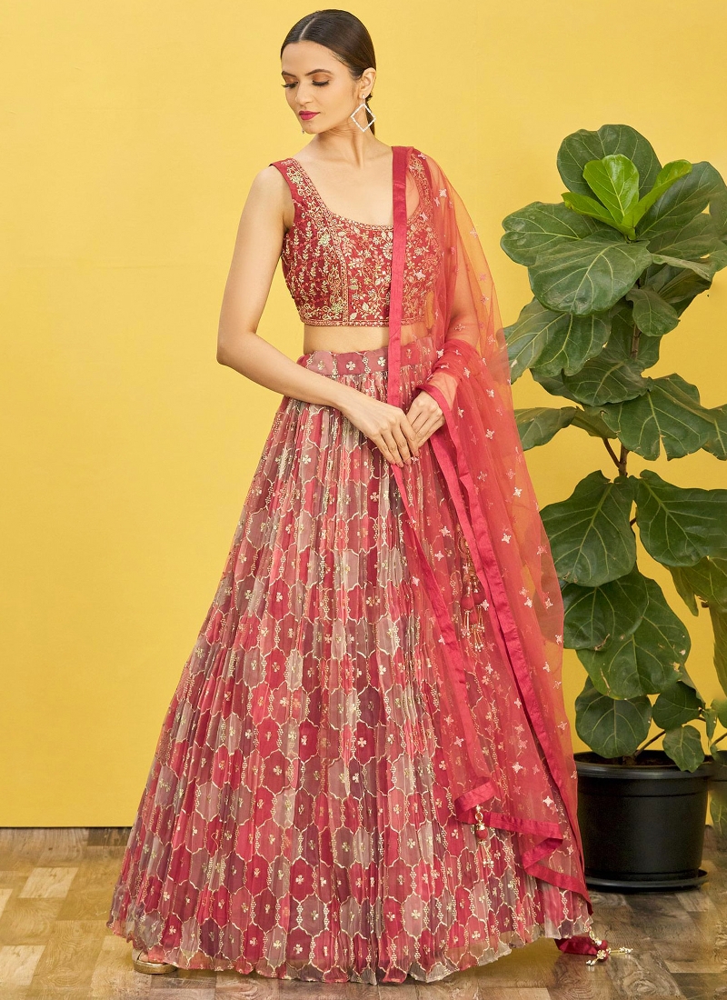 Brown Organza Real Mirror Wedding Lehenga Choli