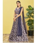 Blue Chinnon Digital Print Wedding Lehenga Choli