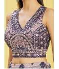 Blue Chinnon Digital Print Wedding Lehenga Choli