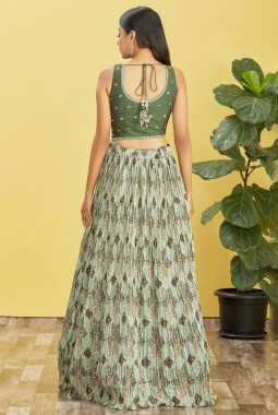 Green Chinnon Sequins Embroidered Wedding Lehenga Choli