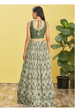 Green Chinnon Sequins Embroidered Wedding Lehenga Choli