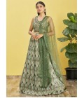 Green Chinnon Sequins Embroidered Wedding Lehenga Choli