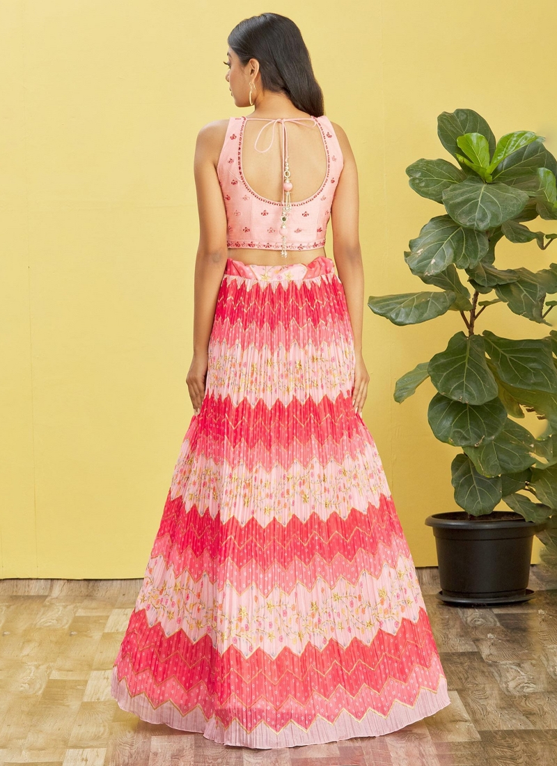 Pink Chinnon Thread Embroidered Wedding Lehenga Choli