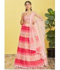 Pink Chinnon Thread Embroidered Wedding Lehenga Choli