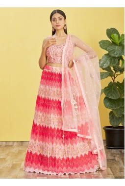 Pink Chinnon Thread Embroidered Wedding Lehenga Choli