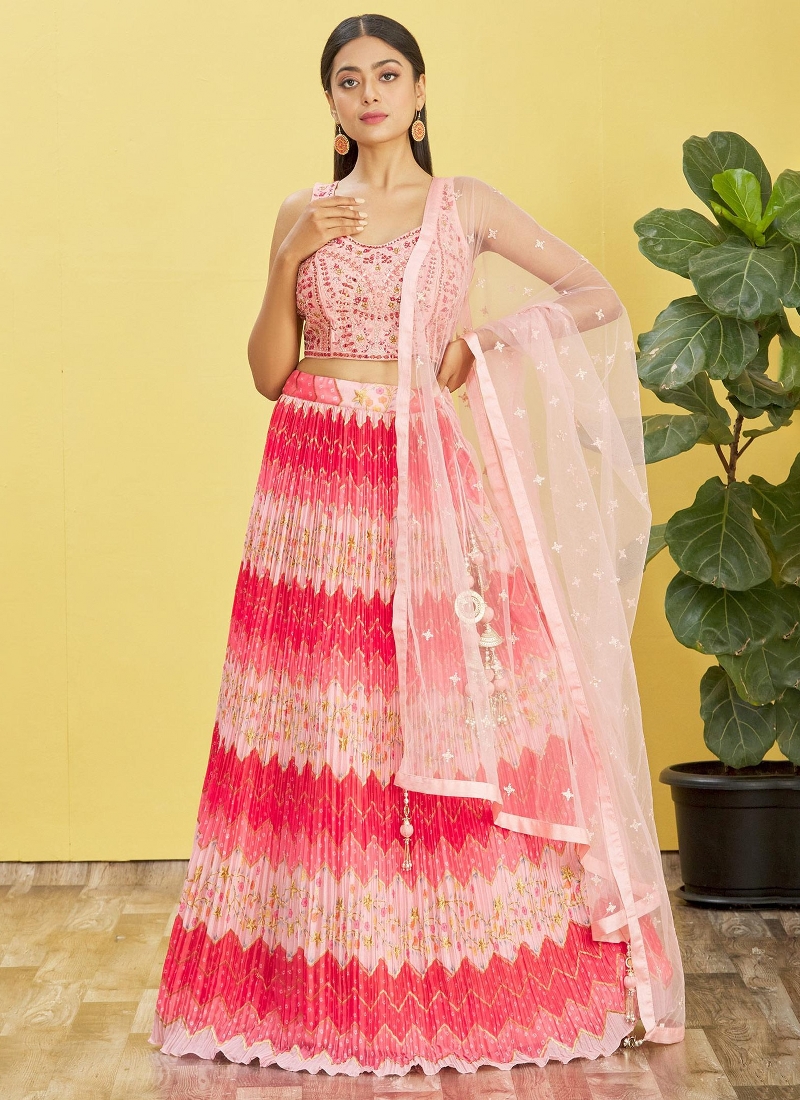 Pink Chinnon Thread Embroidered Wedding Lehenga Choli