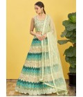 Green Chinnon Real Mirror Wedding Lehenga Choli