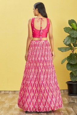 Pink Chinnon Sequins Embroidered Wedding Lehenga Choli