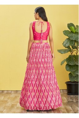 Pink Chinnon Sequins Embroidered Wedding Lehenga Choli