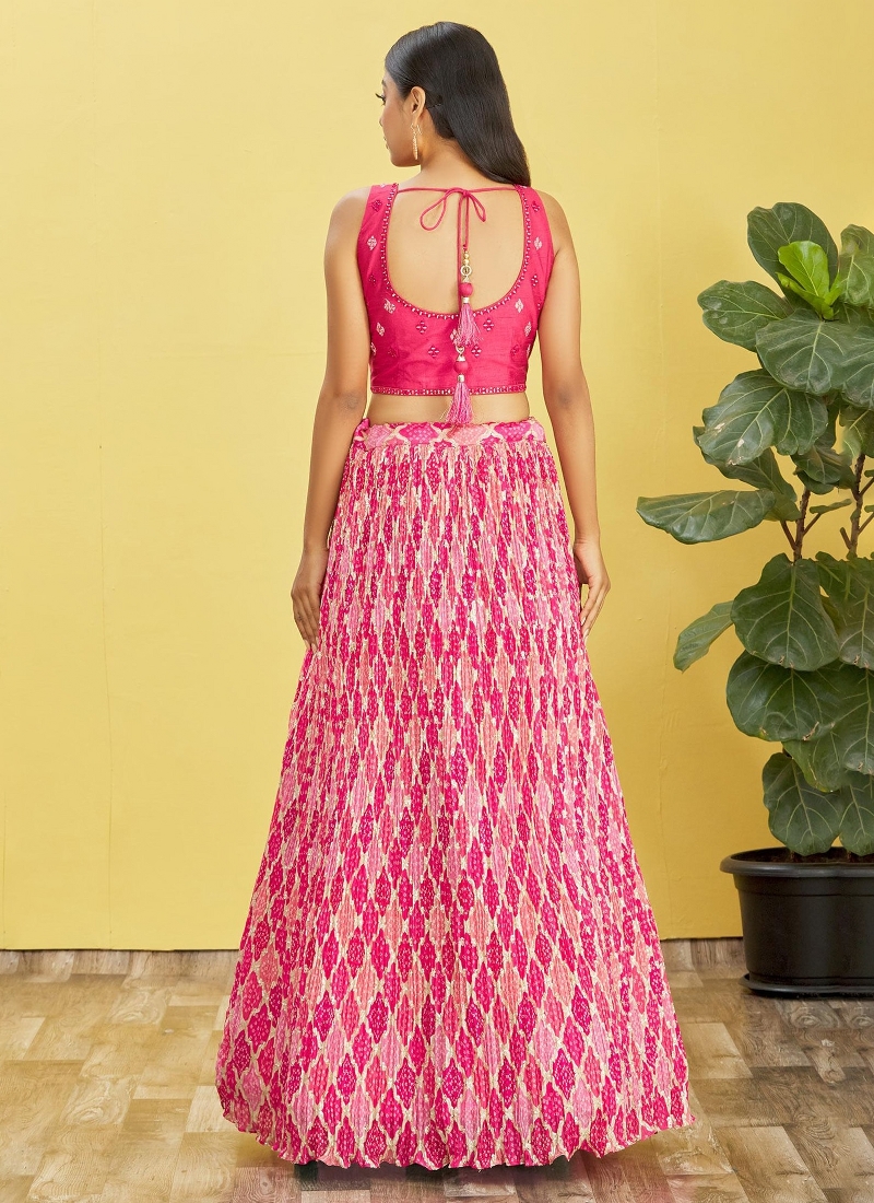 Pink Chinnon Sequins Embroidered Wedding Lehenga Choli