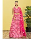 Pink Chinnon Sequins Embroidered Wedding Lehenga Choli