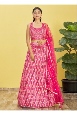 Pink Chinnon Sequins Embroidered Wedding Lehenga Choli