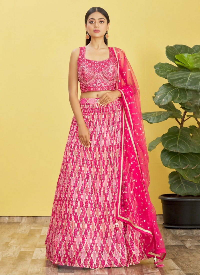 Pink Chinnon Sequins Embroidered Wedding Lehenga Choli